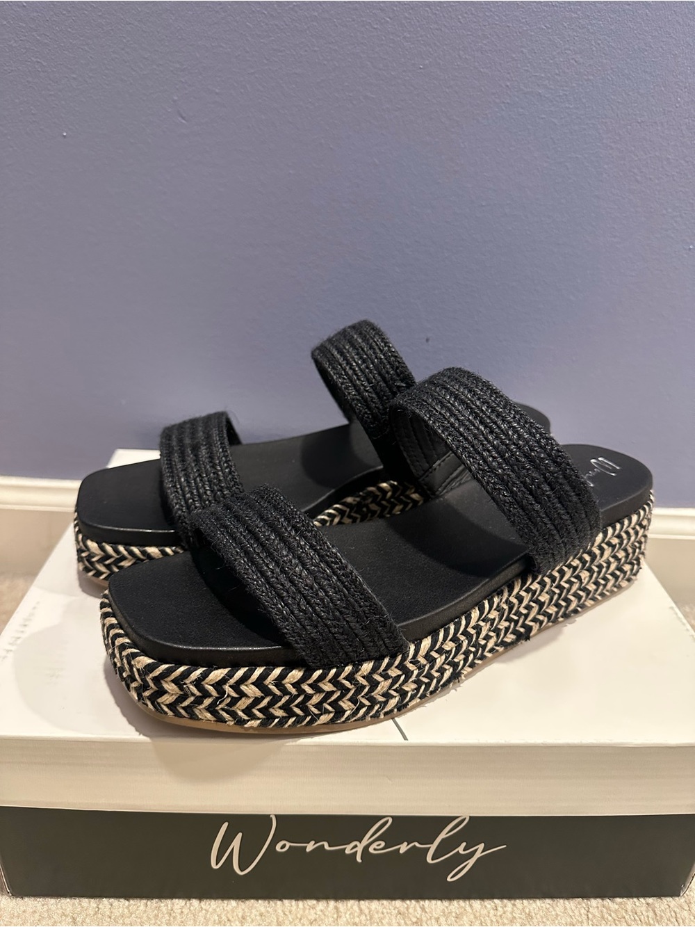 Black Braided Double-Strap Platform Slide Sandals by Waverly New In Box